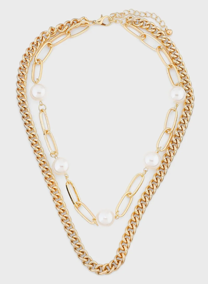 ELLA Pearl Chain Layered Necklace
