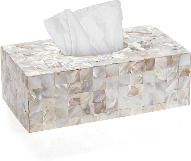 Creative Scents Milano Tissue Box Cover Rectangular - Decorative Tissue Box Holder Rectangular is Finished in Beautiful Mother of Pearl Shells - Durable Tissue Cover for Elegant Decor - Image 1