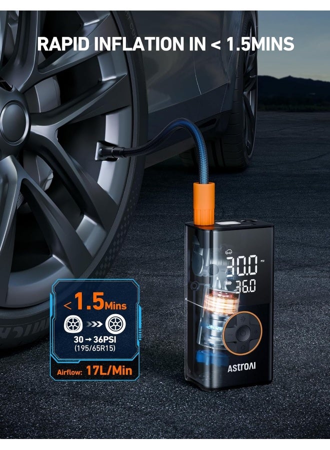 أسترواي ضاغط هواء AstroAI L7 لج Tires قابل للحمل مضخة دراجات cordless مع شاشة رقمية مزدوجة القيم، مضخة إطارات سيارات بضغط 150 PSI مع أضواء LED، مناسبة للسيارات والدراجات النارية والدراجات والكرات - Image 4