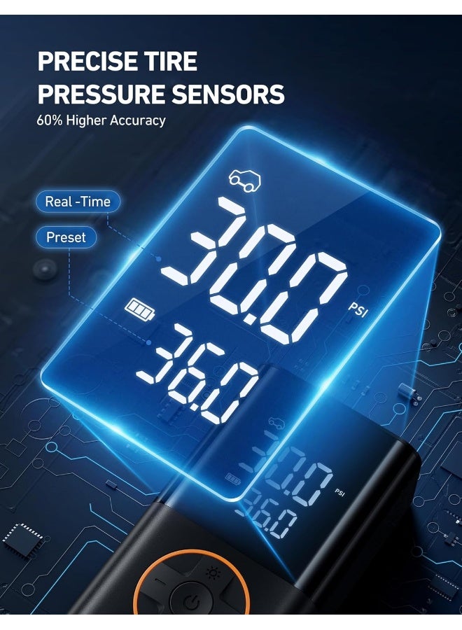 أسترواي ضاغط هواء AstroAI L7 لج Tires قابل للحمل مضخة دراجات cordless مع شاشة رقمية مزدوجة القيم، مضخة إطارات سيارات بضغط 150 PSI مع أضواء LED، مناسبة للسيارات والدراجات النارية والدراجات والكرات - Image 5