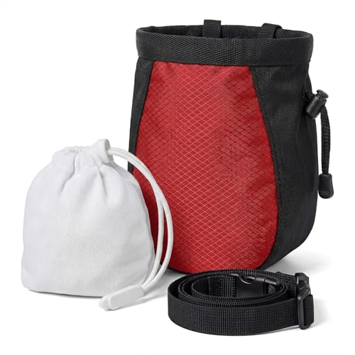 YERGOFE Climbing Chalk Bag for Rock Climbing - with Chalk Ball - Adjustable Black Chalk Bag Bouldering for Rock Climbing Equipment, Red - Image 1
