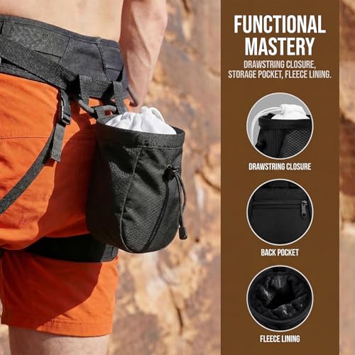 YERGOFE Climbing Chalk Bag for Rock Climbing - with Chalk Ball - Adjustable Black Chalk Bag Bouldering for Rock Climbing Equipment, Red - Image 2