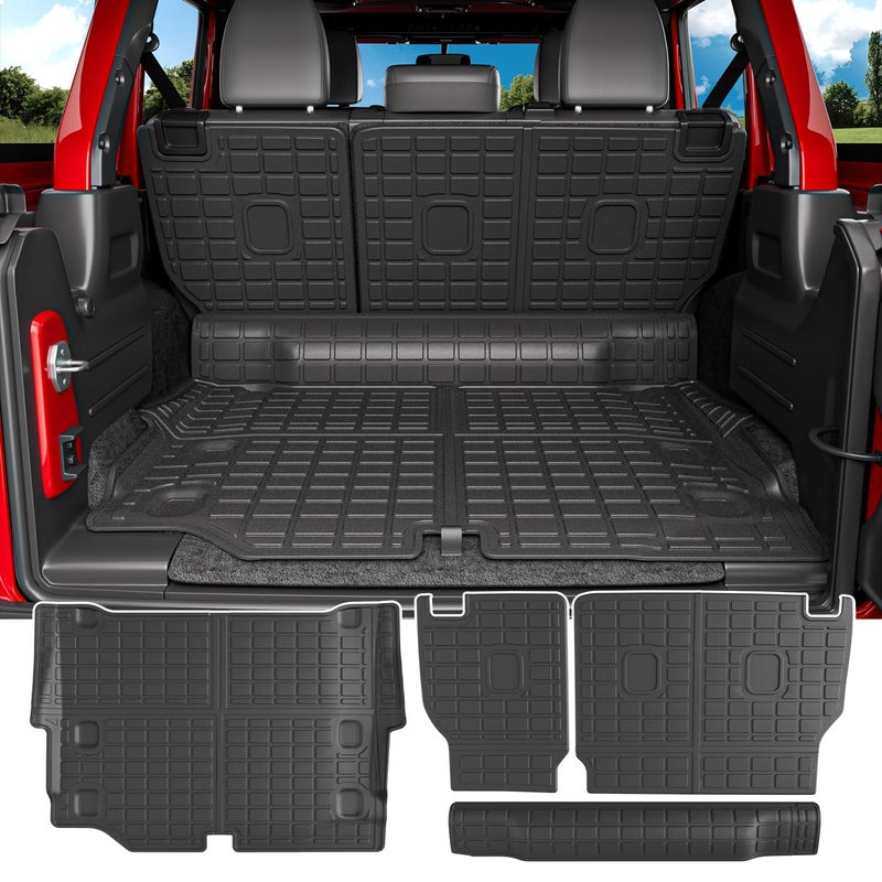 powoq Cargo Mat Compatible with 20212025 Jeep Wrangler JL 4XE 4 Door Trunk Mat Cargo Liner Backrest TPE Trunk Liner Replacement for 20212025 Jeep Wrangler JL Accessories