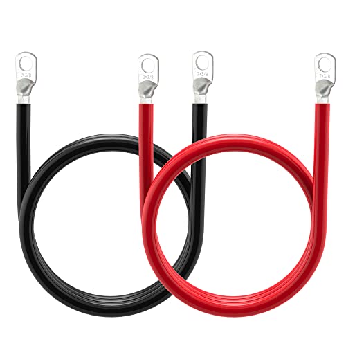 TUELETFU كابل بطارية 2 AWG كابلات عاكس بطارية 2AWG مع لقم 3/8 بوصة مجموعة أسلاك عاكس الطاقة من النحاس النقي للسفن البحرية والقوارب والسيارات والدراجات النارية 2 قطعة (5 أقدام) - Image 3