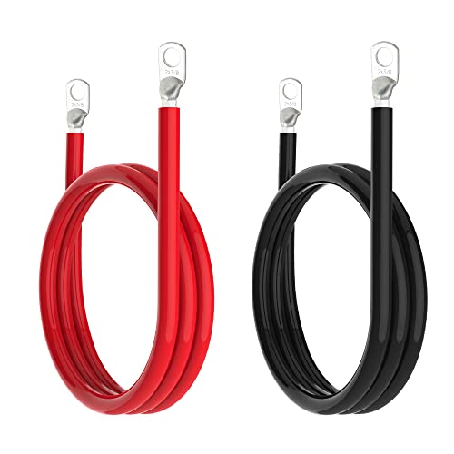 TUELETFU كابل بطارية 2 AWG كابلات عاكس بطارية 2AWG مع لقم 3/8 بوصة مجموعة أسلاك عاكس الطاقة من النحاس النقي للسفن البحرية والقوارب والسيارات والدراجات النارية 2 قطعة (5 أقدام) - Image 4