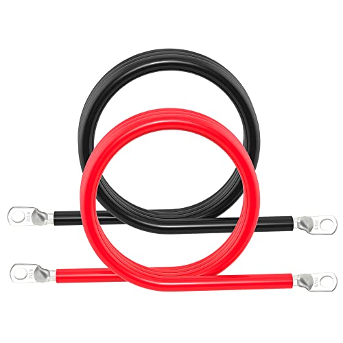 TUELETFU كابل بطارية 2 AWG كابلات عاكس بطارية 2AWG مع لقم 3/8 بوصة مجموعة أسلاك عاكس الطاقة من النحاس النقي للسفن البحرية والقوارب والسيارات والدراجات النارية 2 قطعة (5 أقدام) - Image 1