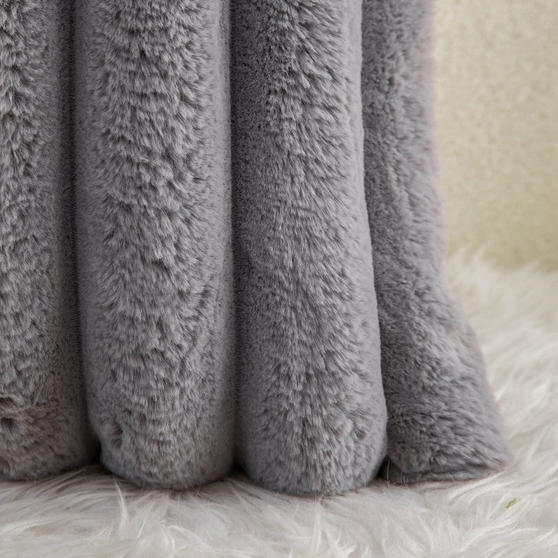 Neelvin Grey Faux Fur Cozy Soft Striped Decorative Throw Pillow Covers 20x20 inch Set of 2 Velvet Pillowcase Cushion Case for Sofa Couch - Image 5