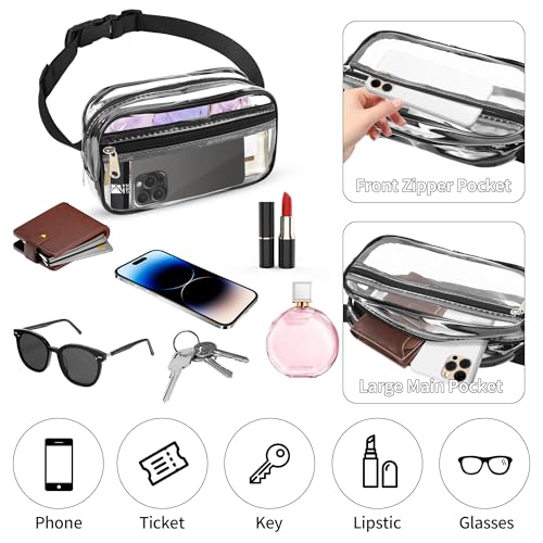 VOROLO Fanny Pack For Women And Men Crossbody Bag Belt Bag with Adjustable Strap Graduation Gifts Clear Black - Image 3