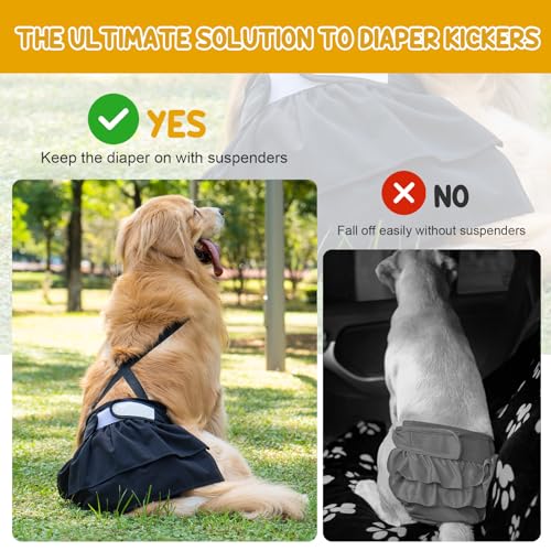 Avont 3 Pack Avont Washable Female Dog Diaper with Suspender Reusable Girl Doggie Diapers for Small Medium Large Doggy in Heat Cycle Period Incontinence M - Image 3
