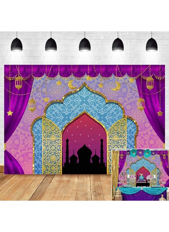 Fanghui - India Bollywood Luxurious Arabian Moroccan Nights Photography Backdrop Magic Genie Lamp Princess Birthday Party Decorations Vinyl Gold Photo Background Baby Shower 5X3Ft Photo Booth Prop Cake Table - Image 1