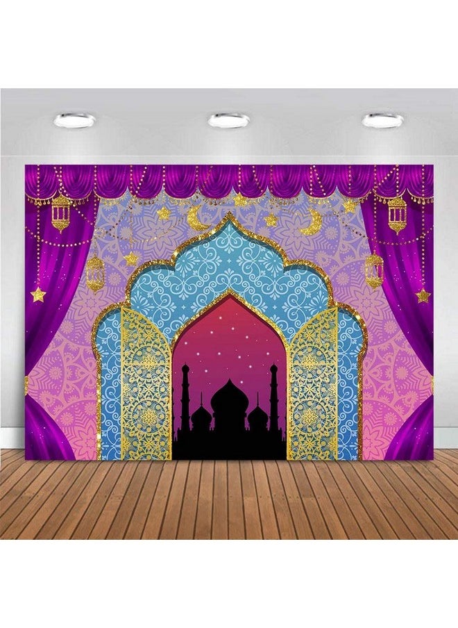 Fanghui - India Bollywood Luxurious Arabian Moroccan Nights Photography Backdrop Magic Genie Lamp Princess Birthday Party Decorations Vinyl Gold Photo Background Baby Shower 5X3Ft Photo Booth Prop Cake Table - Image 1