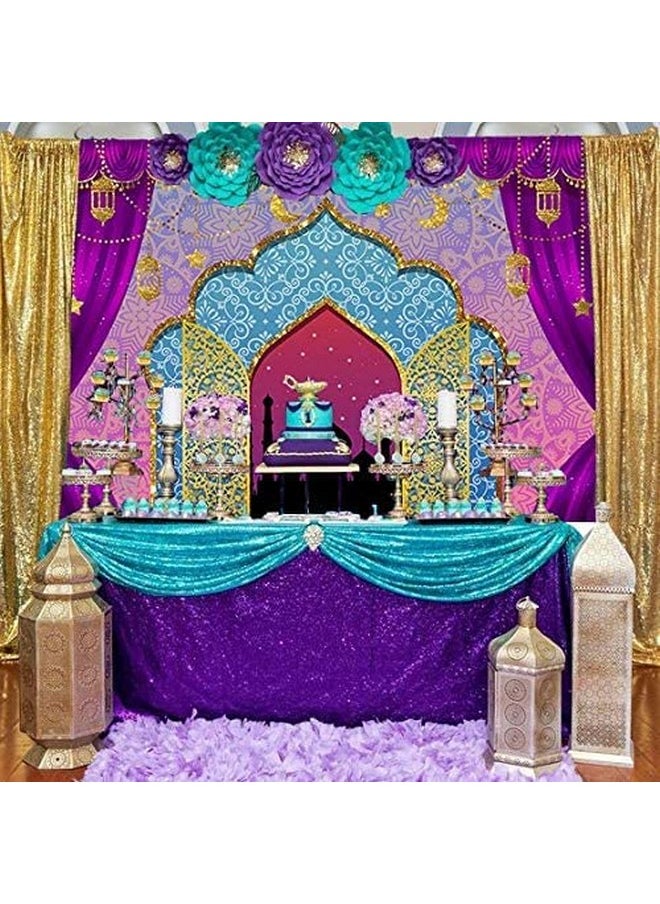 Fanghui - India Bollywood Luxurious Arabian Moroccan Nights Photography Backdrop Magic Genie Lamp Princess Birthday Party Decorations Vinyl Gold Photo Background Baby Shower 5X3Ft Photo Booth Prop Cake Table - Image 1