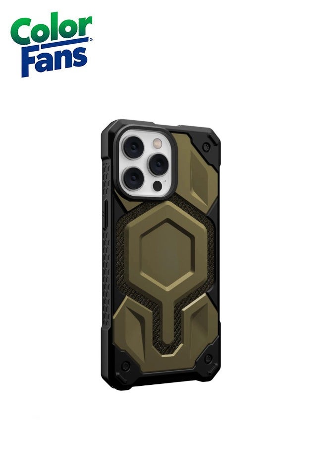 Color Fans - Apple iPhone 14 Pro Max Case, Monarch Pro Kevlar Built-in Magnet Compatible with Magnet Charging Premium Rugged Dropproof Protective Cover - Elemental Green - Image 1