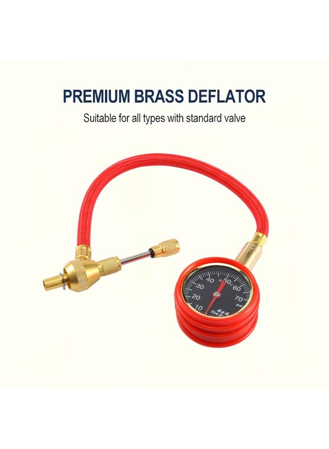 4x4 Tire Pressure Gauge with Quick Deflator Heavy Duty Brass Air Down Tool 0-70 PSI Analog Tyre Pressure Meter with Flexible Hose, Accurate Air Release Valve for Car SUV Bike Off Road Vehicle - Image 3