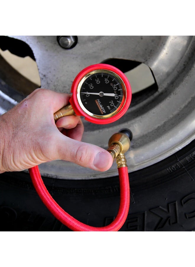 4x4 Tire Pressure Gauge with Quick Deflator Heavy Duty Brass Air Down Tool 0-70 PSI Analog Tyre Pressure Meter with Flexible Hose, Accurate Air Release Valve for Car SUV Bike Off Road Vehicle - Image 4