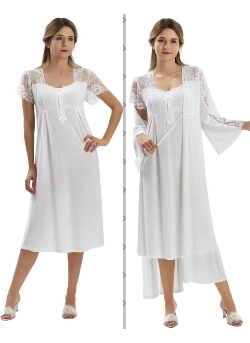 Birol Gaye - Birolgaye 20080 Ecru Pregnant Postpartum Nightgown Dressing Gown Tk - Image 1