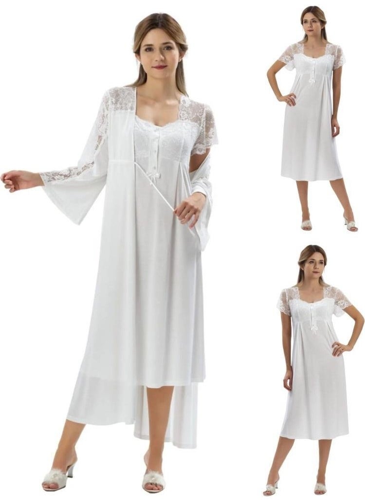 Birol Gaye - Birolgaye 20080 Ecru Pregnant Postpartum Nightgown Dressing Gown Tk - Image 1