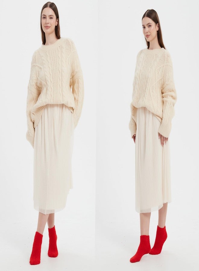 يويران جوارب نسائية من يوييران، 5 أزواج، جوارب شتوية ناعمة ودافئة بلون موحد للسيدات (أحمر) - Image 5