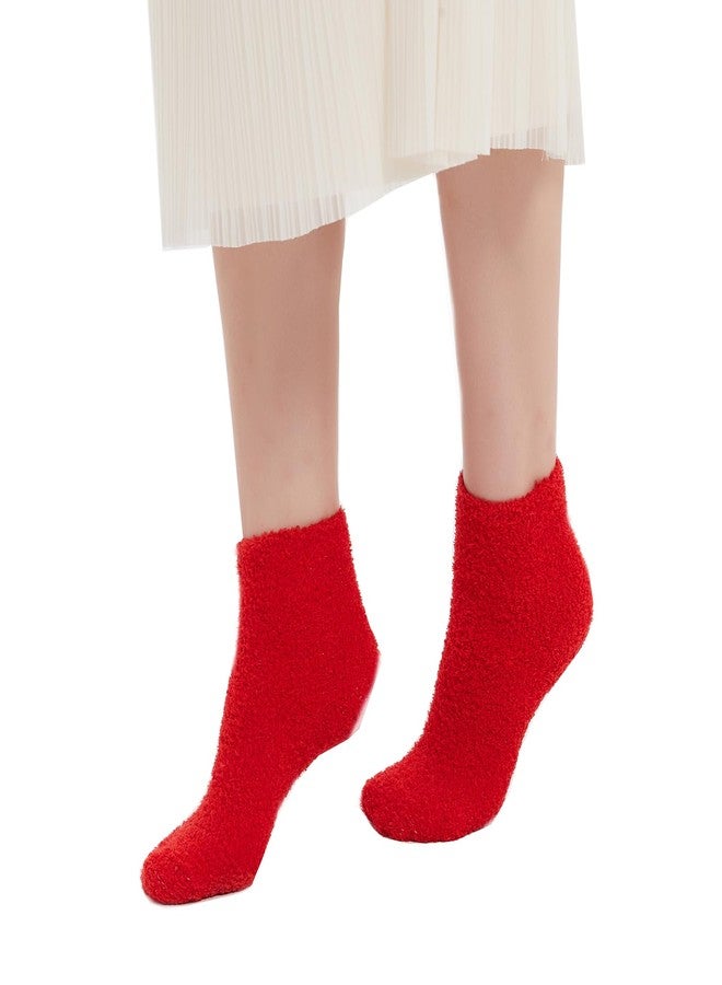 يويران جوارب نسائية من يوييران، 5 أزواج، جوارب شتوية ناعمة ودافئة بلون موحد للسيدات (أحمر) - Image 3