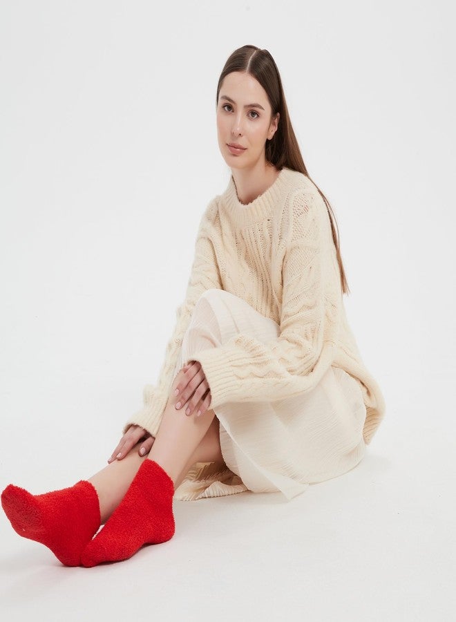 يويران جوارب نسائية من يوييران، 5 أزواج، جوارب شتوية ناعمة ودافئة بلون موحد للسيدات (أحمر) - Image 4