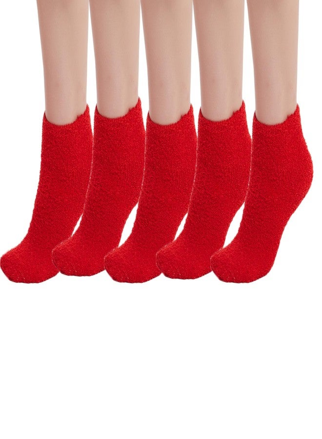 يويران جوارب نسائية من يوييران، 5 أزواج، جوارب شتوية ناعمة ودافئة بلون موحد للسيدات (أحمر) - Image 1