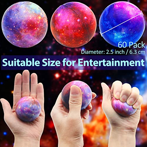 Oleitodh 60 Pack Galaxy Stress Balls Bulk for Kids Adults 25 Inch Space Squeeze Anxiety Fidget Sensory Balls Children Outer Space Mini Relief Balls for Birthday Party Favors Finger Exercise Carnival Gift - Image 5
