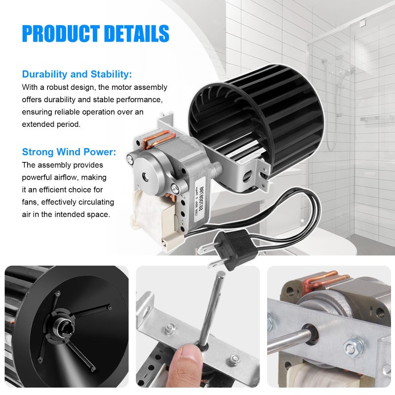 YEHERIT Upgraded S97009796 Bathroom Fan Motor Blower Assembly Compatible with Broan Nutone Bulb Ceiling Heaters 162-E, G, J, K, L, M & 164-E, G, J, K, L, M, Replace# 97009796 S97009758 S97009796B, 70 CFM - Image 5