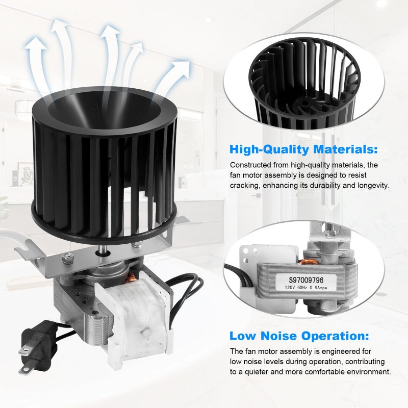 YEHERIT Upgraded S97009796 Bathroom Fan Motor Blower Assembly Compatible with Broan Nutone Bulb Ceiling Heaters 162-E, G, J, K, L, M & 164-E, G, J, K, L, M, Replace# 97009796 S97009758 S97009796B, 70 CFM - Image 3