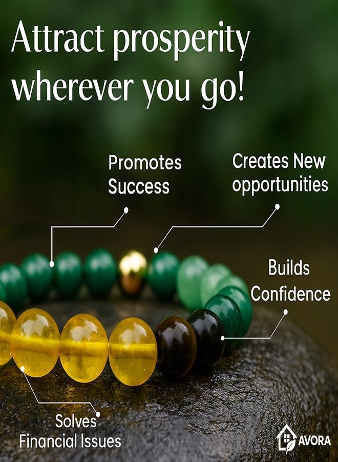 AVORA Certified Dhan Yog Money Magnet Bracelet for Men & Women | Natural Pyrite, Citrine, Green Aventurine, Tiger Eye & Clear Quartz Crystal 8mm Beads | Wealth, Luck & Prosperity - Image 4