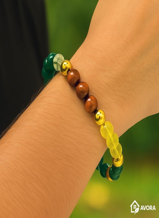 AVORA Certified Dhan Yog Money Magnet Bracelet for Men & Women | Natural Pyrite, Citrine, Green Aventurine, Tiger Eye & Clear Quartz Crystal 8mm Beads | Wealth, Luck & Prosperity - Image 2