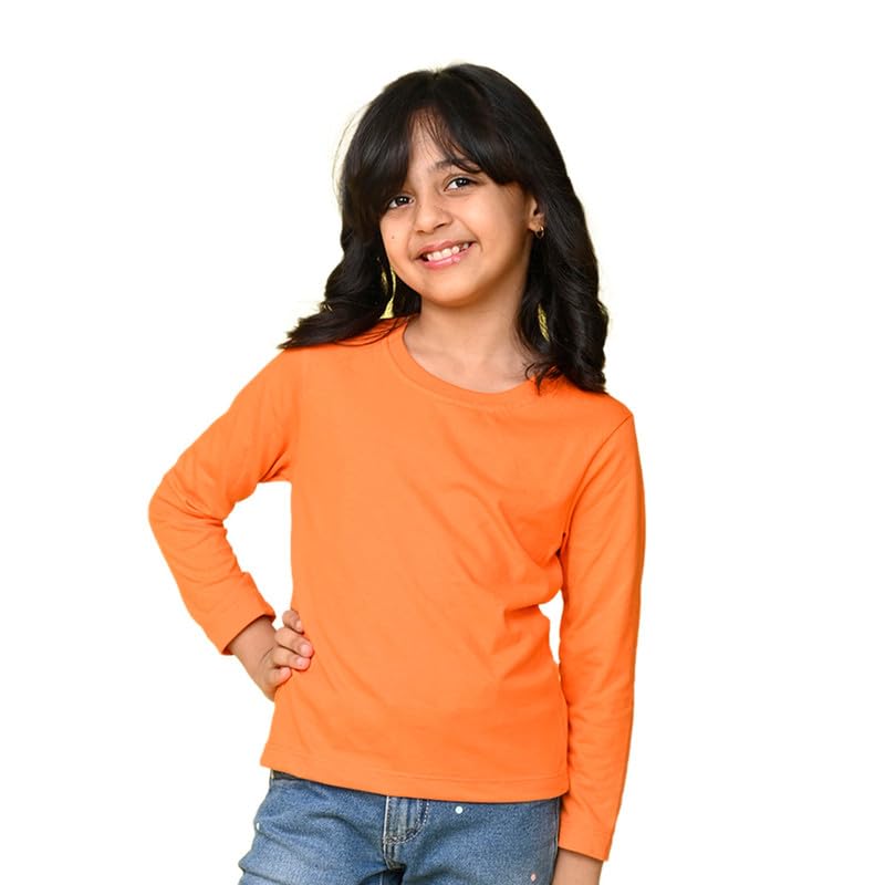 Nusyl Girls Full Sleeves Solid T-Shirt for Kids | Soft Cotton Blend | Comfortable Regular Fit | Casual 2-16 Years | Orange - Image 1