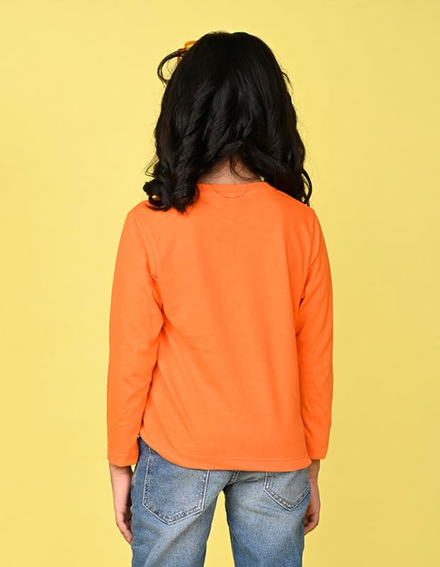 Nusyl Girls Full Sleeves Solid T-Shirt for Kids | Soft Cotton Blend | Comfortable Regular Fit | Casual 2-16 Years | Orange - Image 2