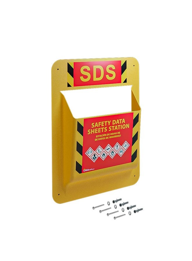 Oshawork Yellow Safety Inc., MSDS SDS Wall Station - 2024 Requirements Heavy Wall Mounted MSDS Binder Holder, Includes Mounting Hardware - Image 1