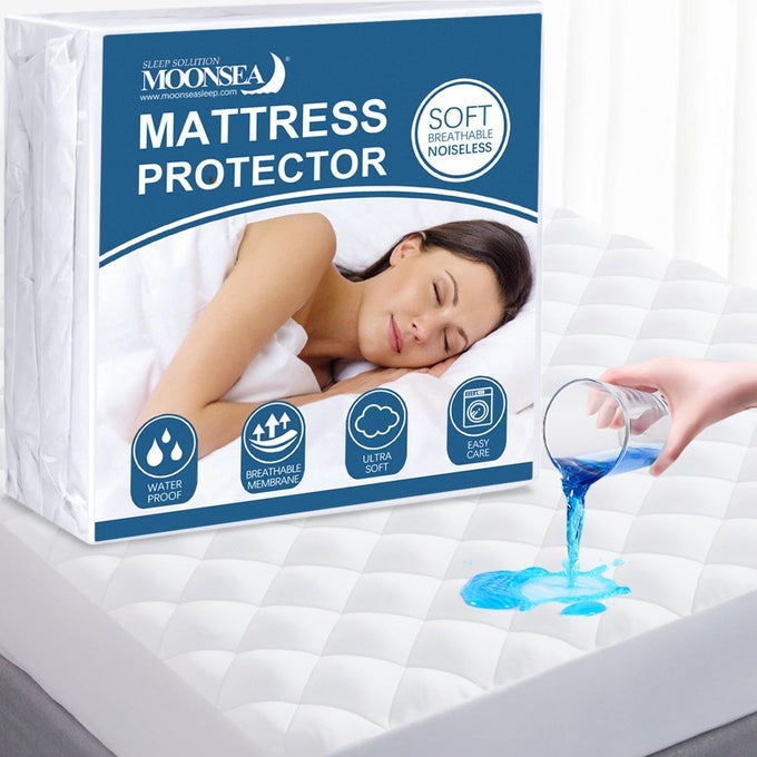 FULL MATTRESS PROTECTOR WATERPROOF MATTRESS COVER WHITE FITTED SHEET STYLE ABSORBENT DEEP POCKET MACHINE WASHABLE