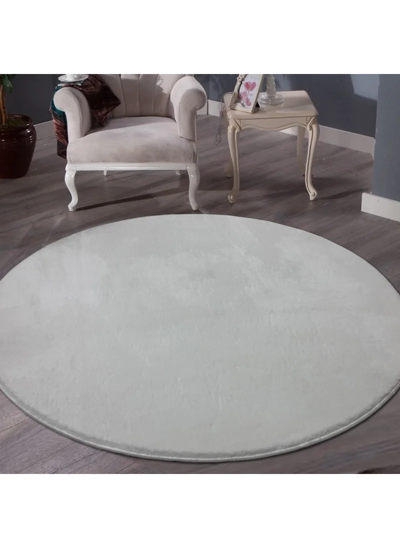 سارار Post Fluffy White Round Non-Slip Base Carpet