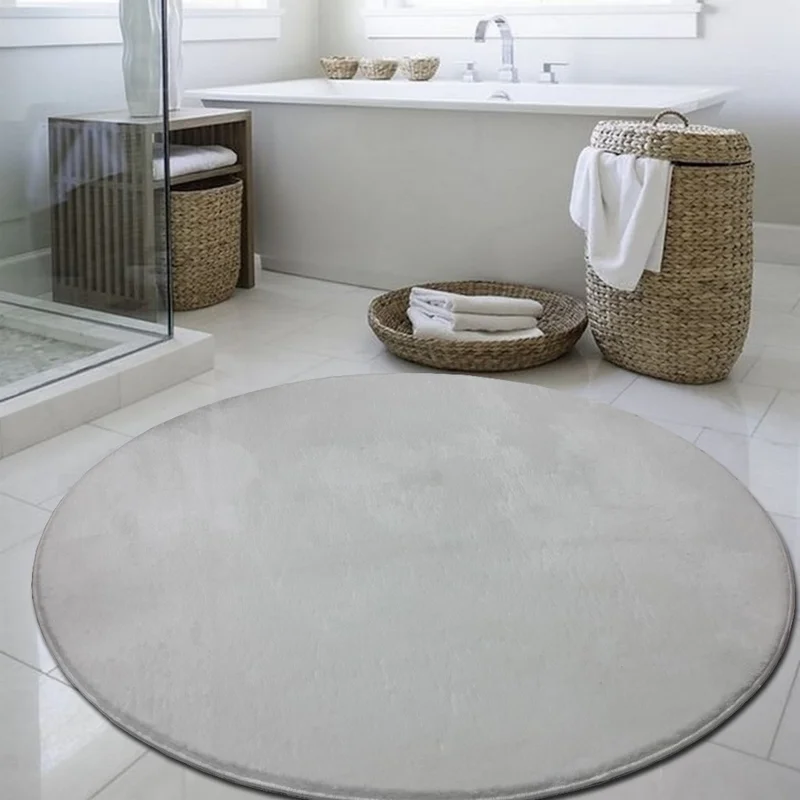 SARAR Post Fluffy White Round Non-Slip Base Carpet