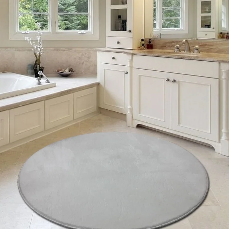 SARAR Post Fluffy White Round Non-Slip Base Carpet