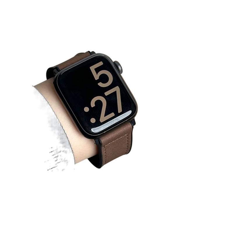 AD Brown Classic Leather Strap Smartwatch Band Compatible with Apple Watch / SE with Adjustable Fit Replacement Strap for Daily Wear - Image 2