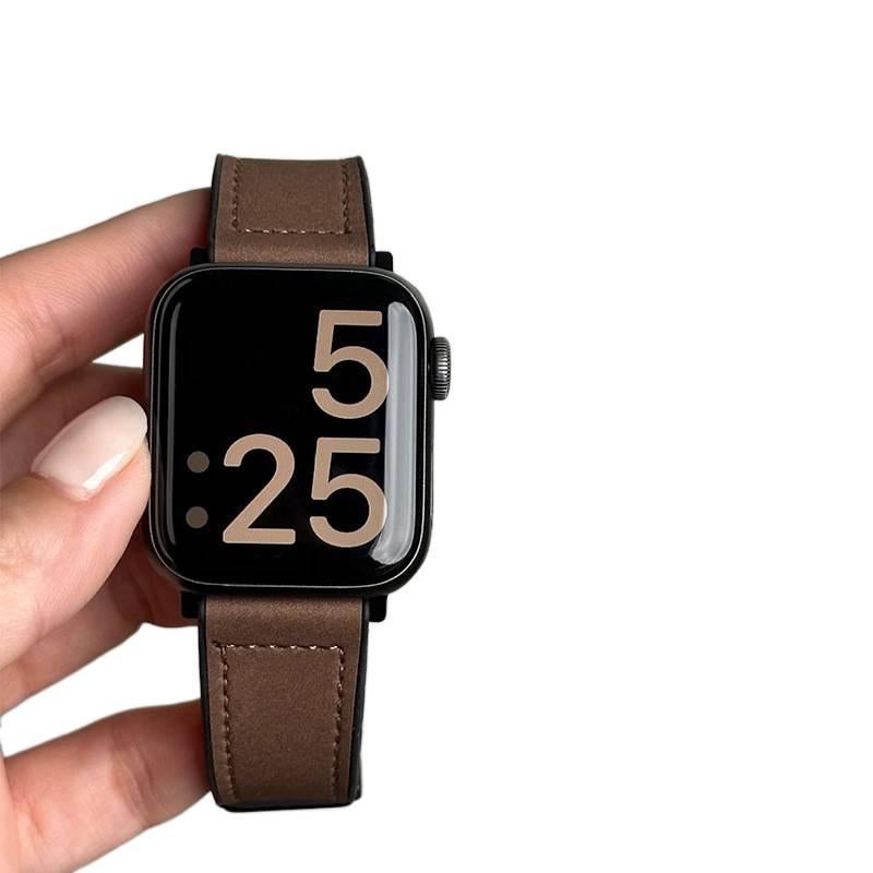 AD Brown Classic Leather Strap Smartwatch Band Compatible with Apple Watch / SE with Adjustable Fit Replacement Strap for Daily Wear - Image 1