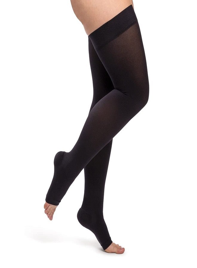Sigvaris Essential 863 Opaque Open Toe Thigh Highs w/Grip Top - 30-40 mmHg Long Black XL - Image 1