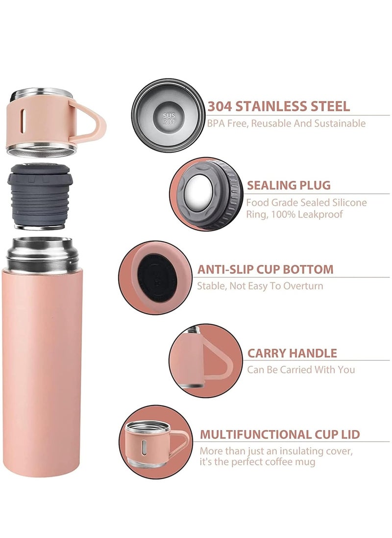 JAJEEK 500ml Stainless Steel Vacuum Thermos Flask with Silicone Handle – Insulated Water Bottle with 2 Stainless Steel Cups Set for Hot & Cold Outdoor Travel | Gift Box (2 PACK, PINK) – Ideal for Hiking, Camping, Travel, and Outdoor Adventures  - Image 2