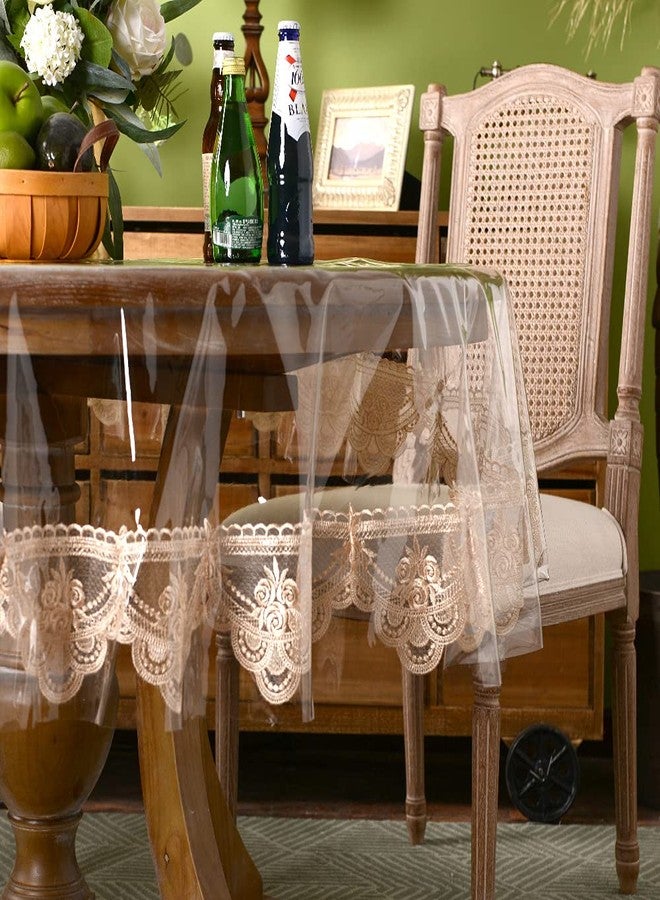 ARTABLE Vinyl PVC Round Tablecloth Waterproof Clear Table Cover with Champagne Lace Macrame Border for Wedding Kitchen Home Outdoor Indoor Holidays Party Decor (Champagne, 60 Round Inch) - Image 4