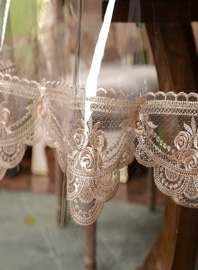 ARTABLE Vinyl PVC Round Tablecloth Waterproof Clear Table Cover with Champagne Lace Macrame Border for Wedding Kitchen Home Outdoor Indoor Holidays Party Decor (Champagne, 60 Round Inch) - Image 5