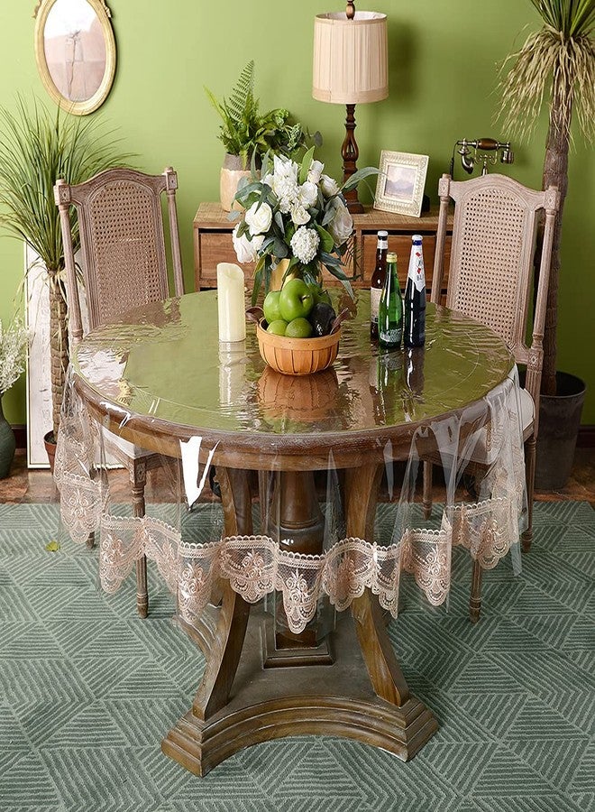 ARTABLE Vinyl PVC Round Tablecloth Waterproof Clear Table Cover with Champagne Lace Macrame Border for Wedding Kitchen Home Outdoor Indoor Holidays Party Decor (Champagne, 60 Round Inch) - Image 2