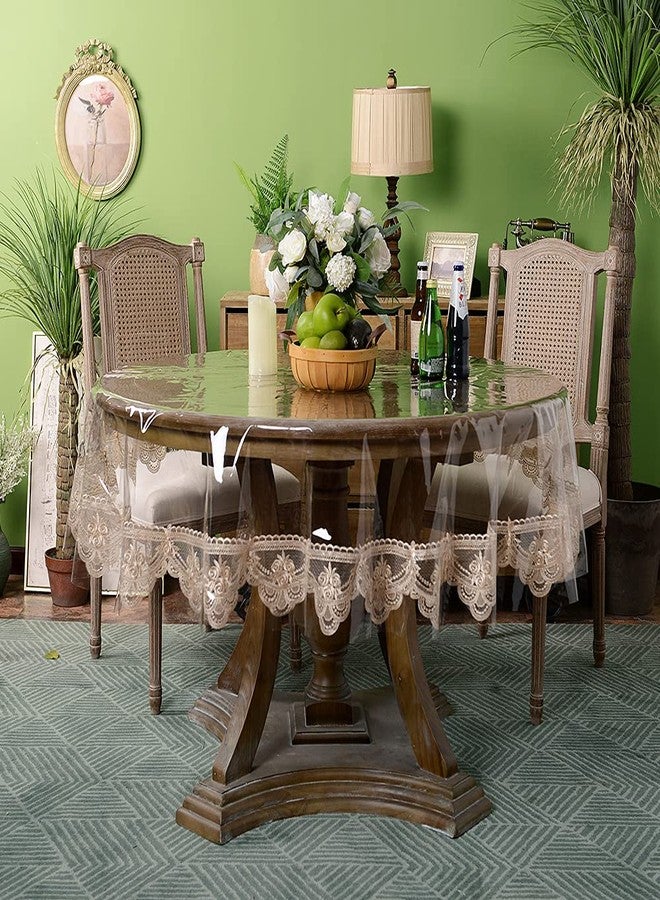ARTABLE Vinyl PVC Round Tablecloth Waterproof Clear Table Cover with Champagne Lace Macrame Border for Wedding Kitchen Home Outdoor Indoor Holidays Party Decor (Champagne, 60 Round Inch) - Image 1