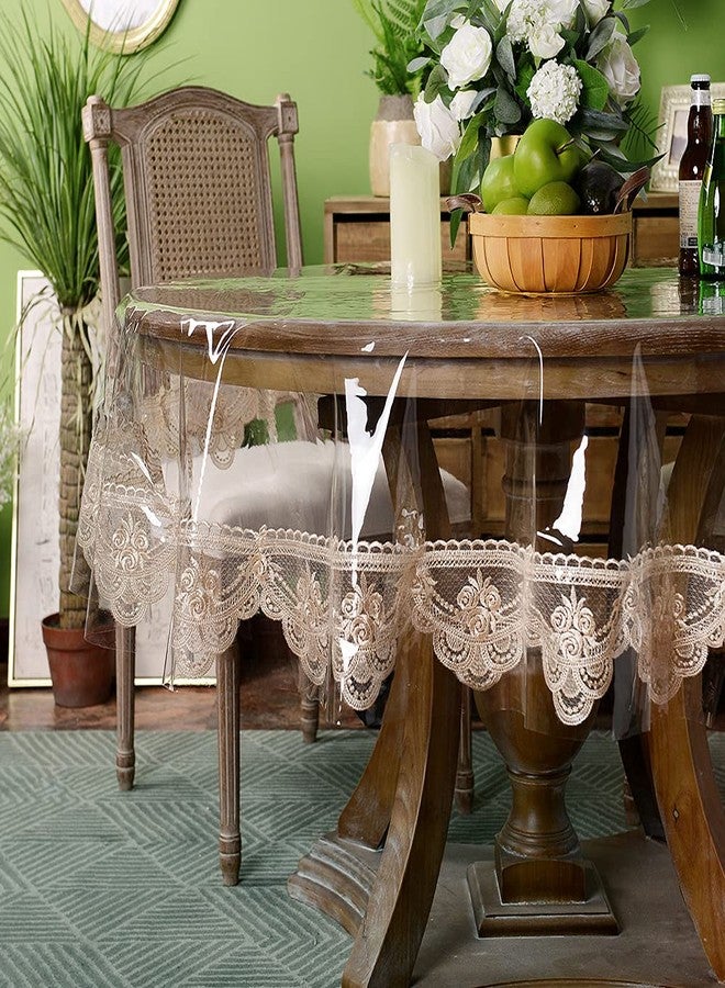 ARTABLE Vinyl PVC Round Tablecloth Waterproof Clear Table Cover with Champagne Lace Macrame Border for Wedding Kitchen Home Outdoor Indoor Holidays Party Decor (Champagne, 60 Round Inch) - Image 3