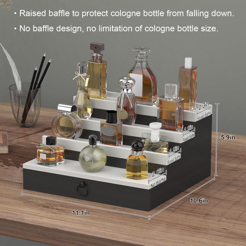 upcessory Cologne Organizer for Men, 4 Tier Black Wood Perfume Organizer with Felt Lining Drawer and Hidden Compartment, Perfume Display Holder, A Gift for Men - Image 5