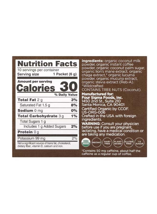 Four Sigmatic Think Organic Coffee Latte Mix with Lions Mane And Chaga Mushrooms 10 Packets 0.21 oz 6 g Each - Image 2