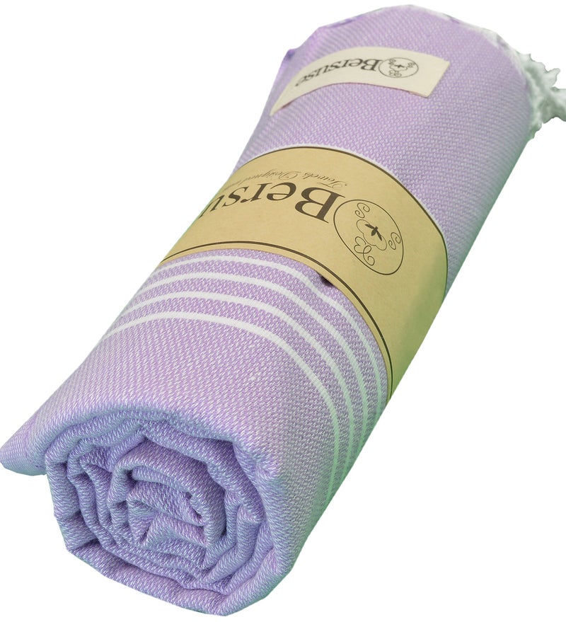 Bersuse Towels Anatolia XL Beach Blanket Throw Blanket Turkish Towel 100% Cotton Extra-Large Quick-Dry Lightweight Premium Peshtemal Towel - 61x82 Inches, Lilac - Image 2