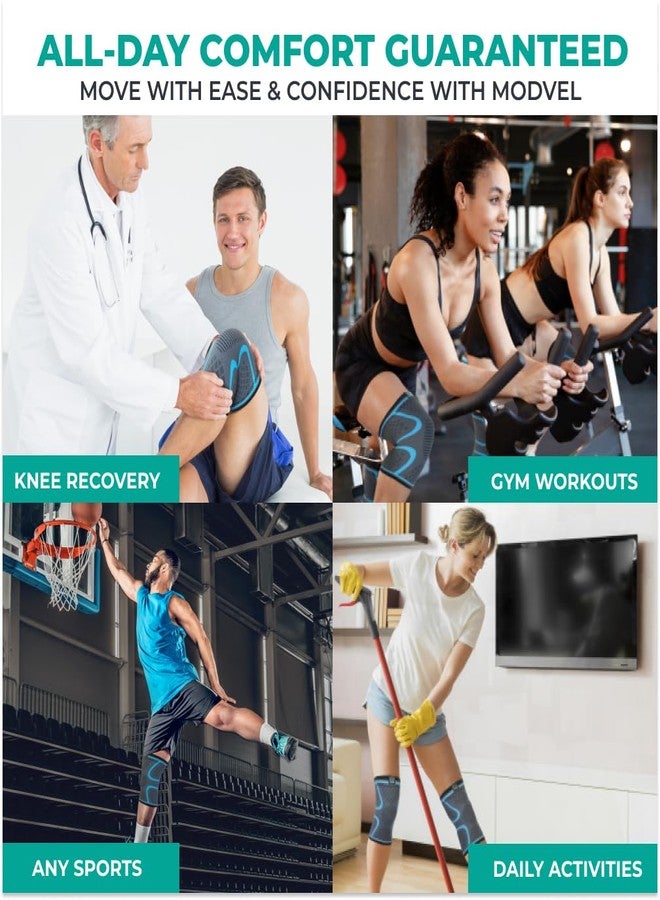 Modvel Compression Knee Brace for Women & Men - 2 Pack Knee Brace for Women Running Knee Pain, Knee Support Compression Sleeve, Workout Sports Knee Braces for Meniscus Tear ACL & Arthritis Pain Relief - Image 5